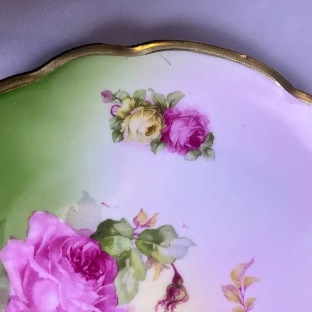Antique Prince Regent Bavaria Rose Plate Floral Gold Trim Scalloped 8.75”
